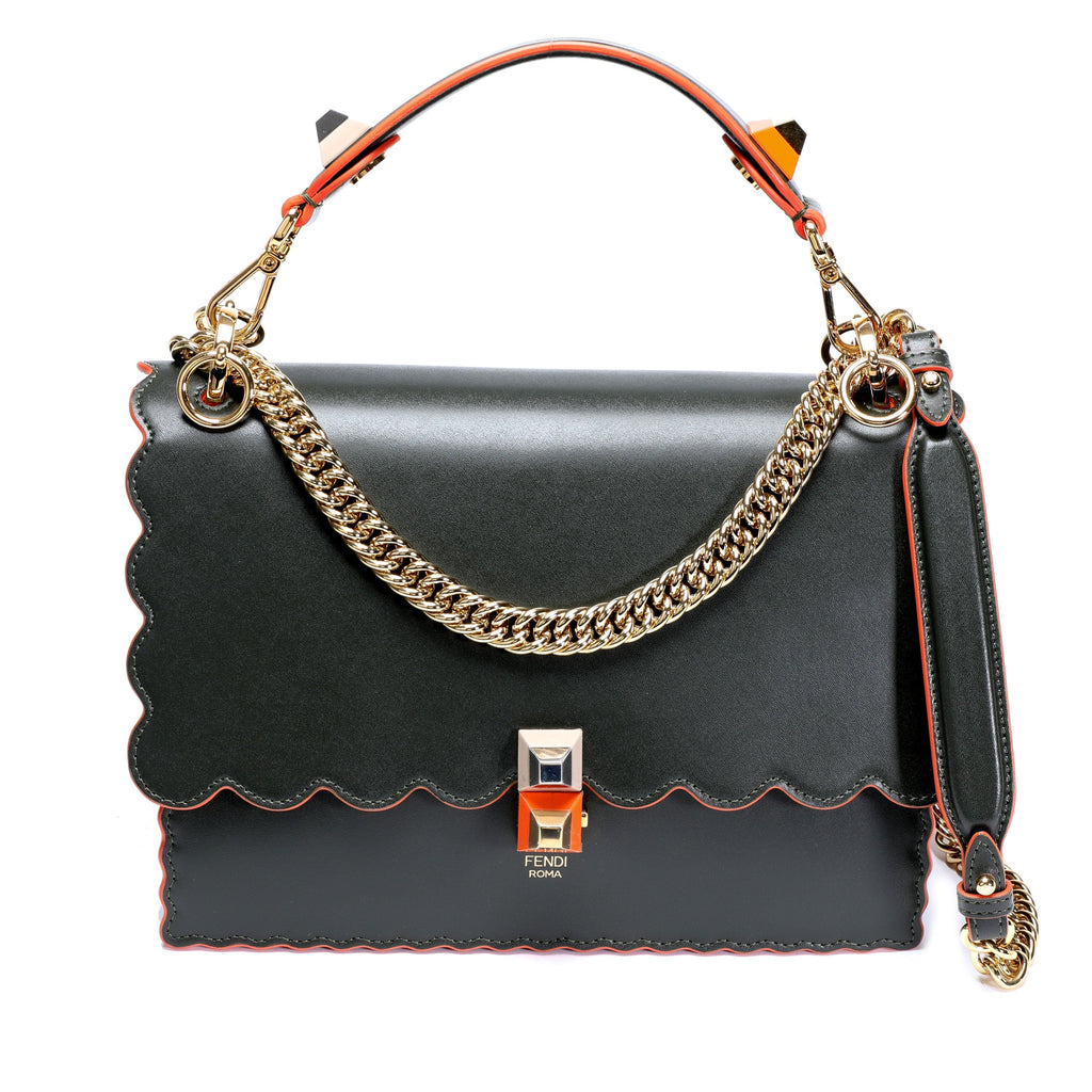 FENDI Verde Vitello Liberty Leather Studded Kan I Medium Shoulder Bag