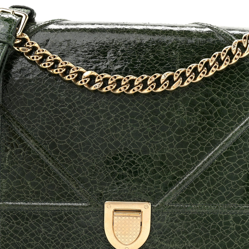 Christian Dior Ceramic Effect Deerskin Large Diorama Flap Bag Malachite Green