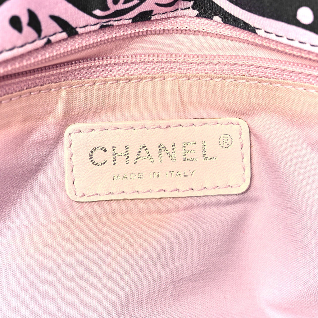 Chanel Printed Fabric East West Flap Black Pink