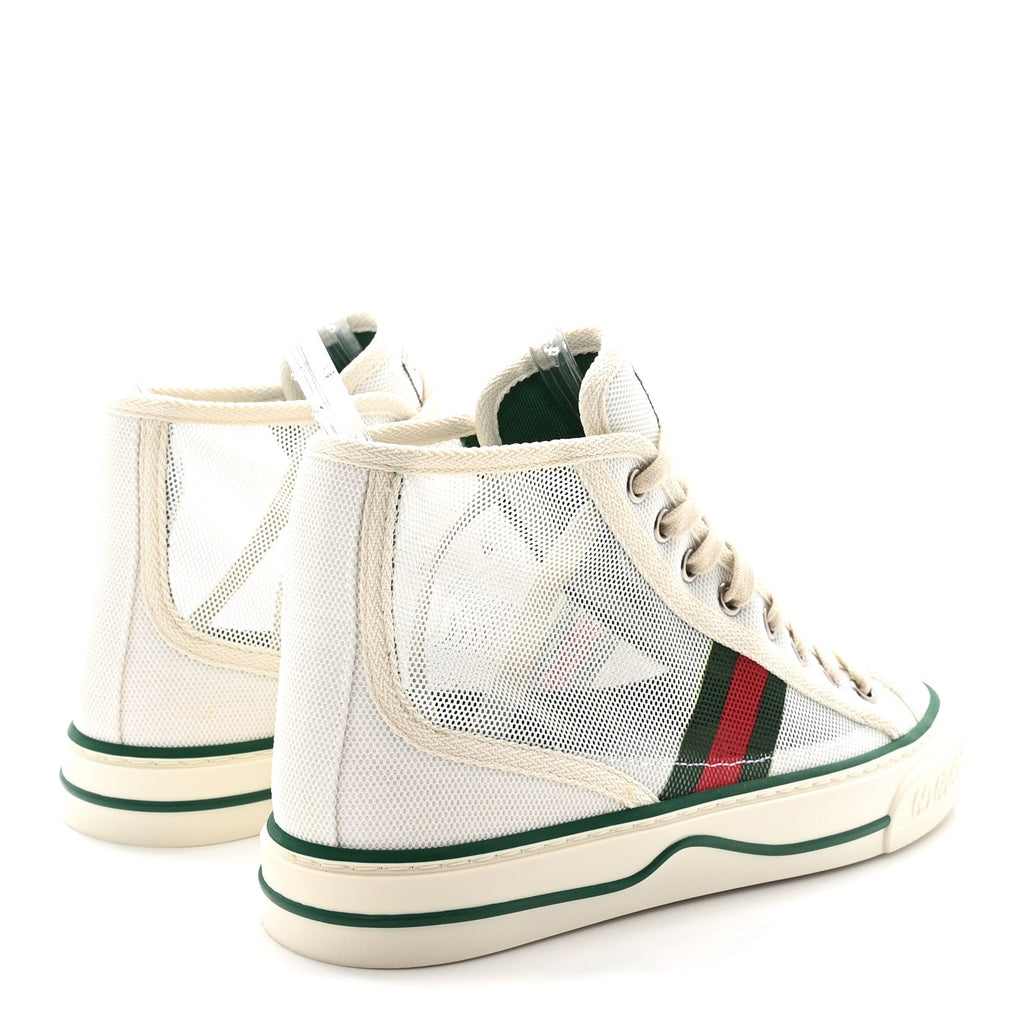 Gucci Mesh Web Womens 1977 Tennis High Top Sneakers 36 Great White Mystic White