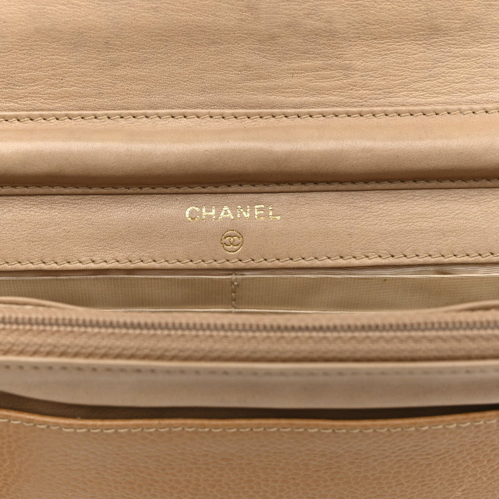 Chanel Caviar Timeless CC Wallet on Chain WOC Beige