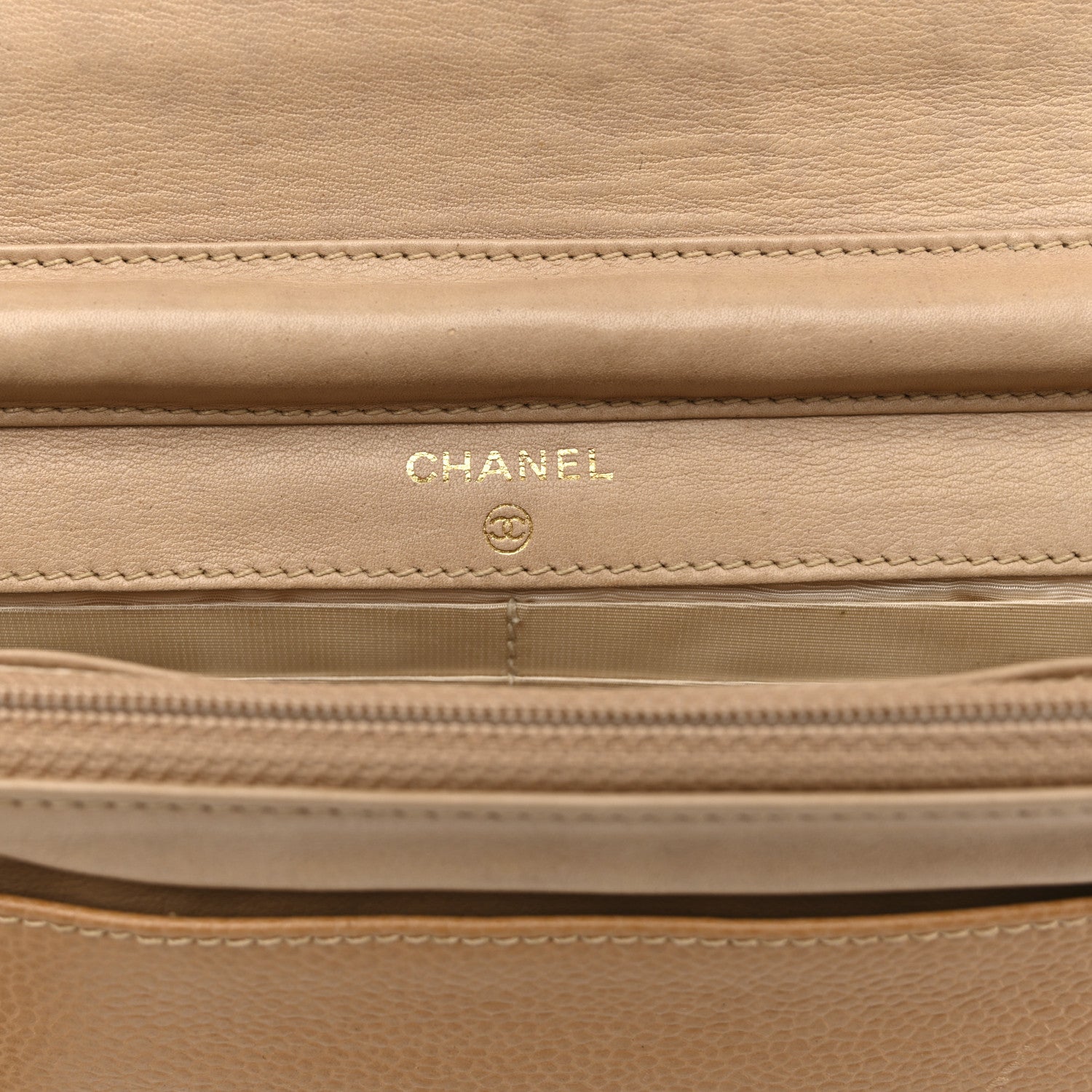 Chanel Caviar Timeless CC Wallet on Chain WOC Beige