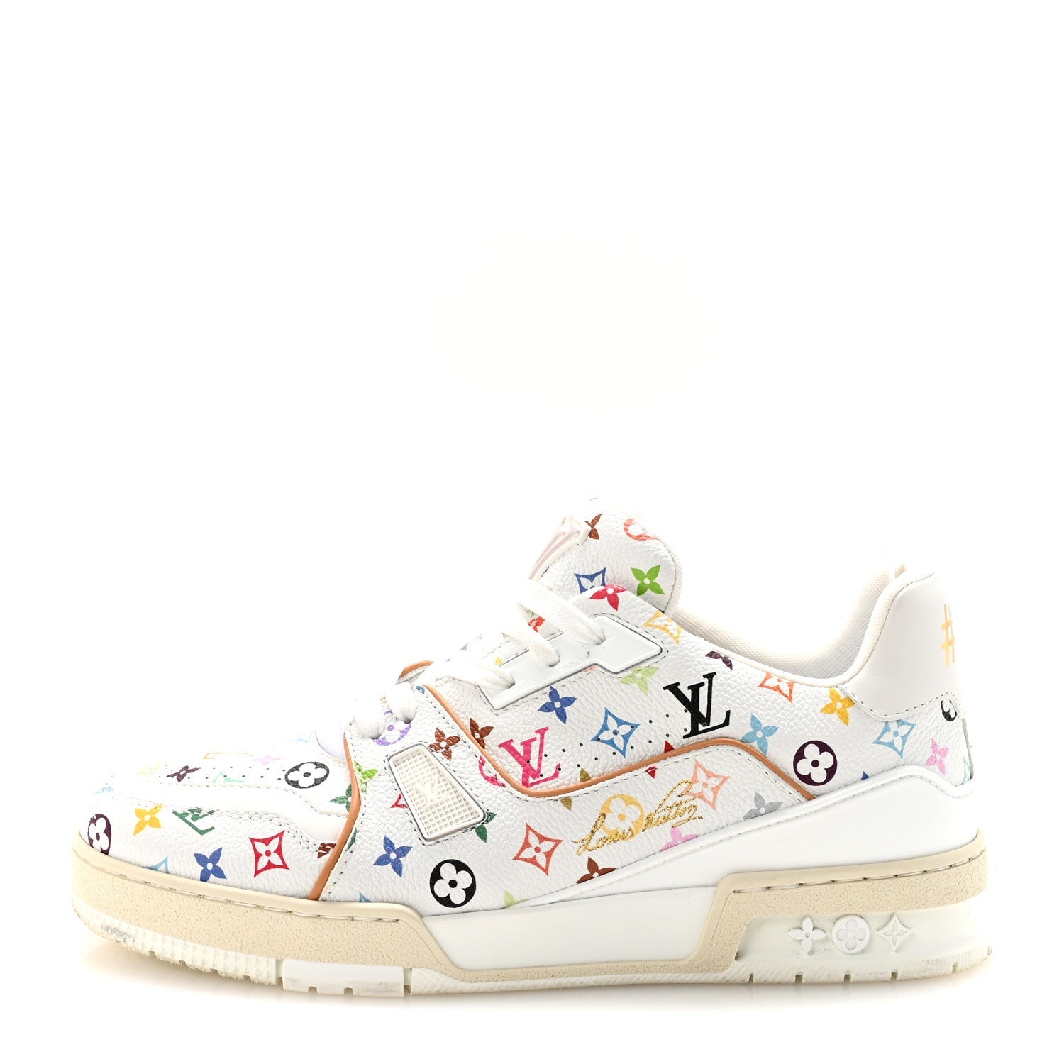Louis Vuitton LV X TM Calfskin Monogram Multicolor Womens LV Trainer Sneakers 39 White