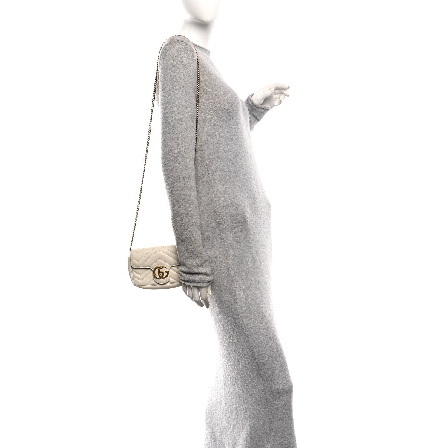 Gucci Calfskin Matelasse Super Mini GG Marmont Shoulder Bag White