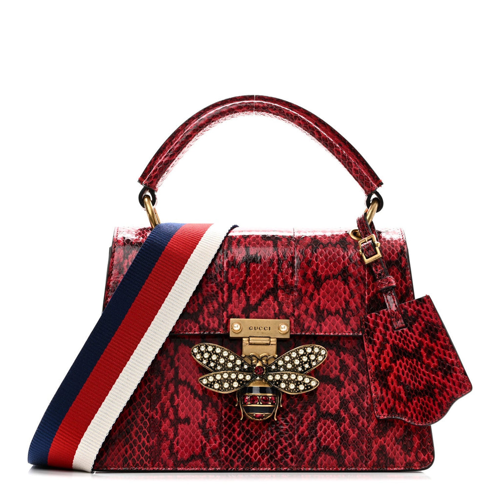 Gucci Snakeskin Sylvie Web Small Queen Margaret Top Handle Bag Red