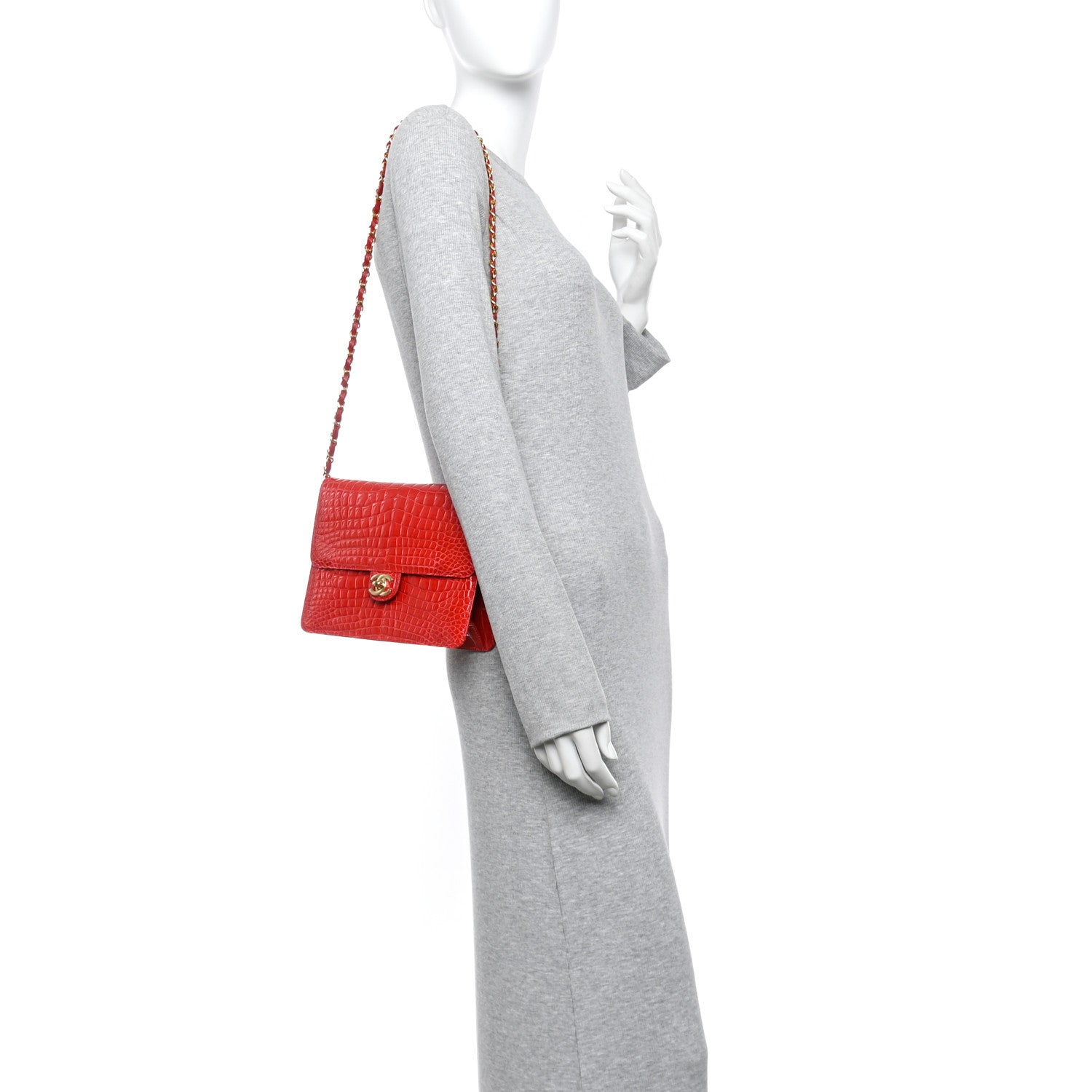 Chanel Shiny Alligator Small Single Flap Red