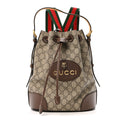 Gucci GG Supreme Monogram Neo Vintage Drawstring Bucket Backpack Beige New Acero Crop