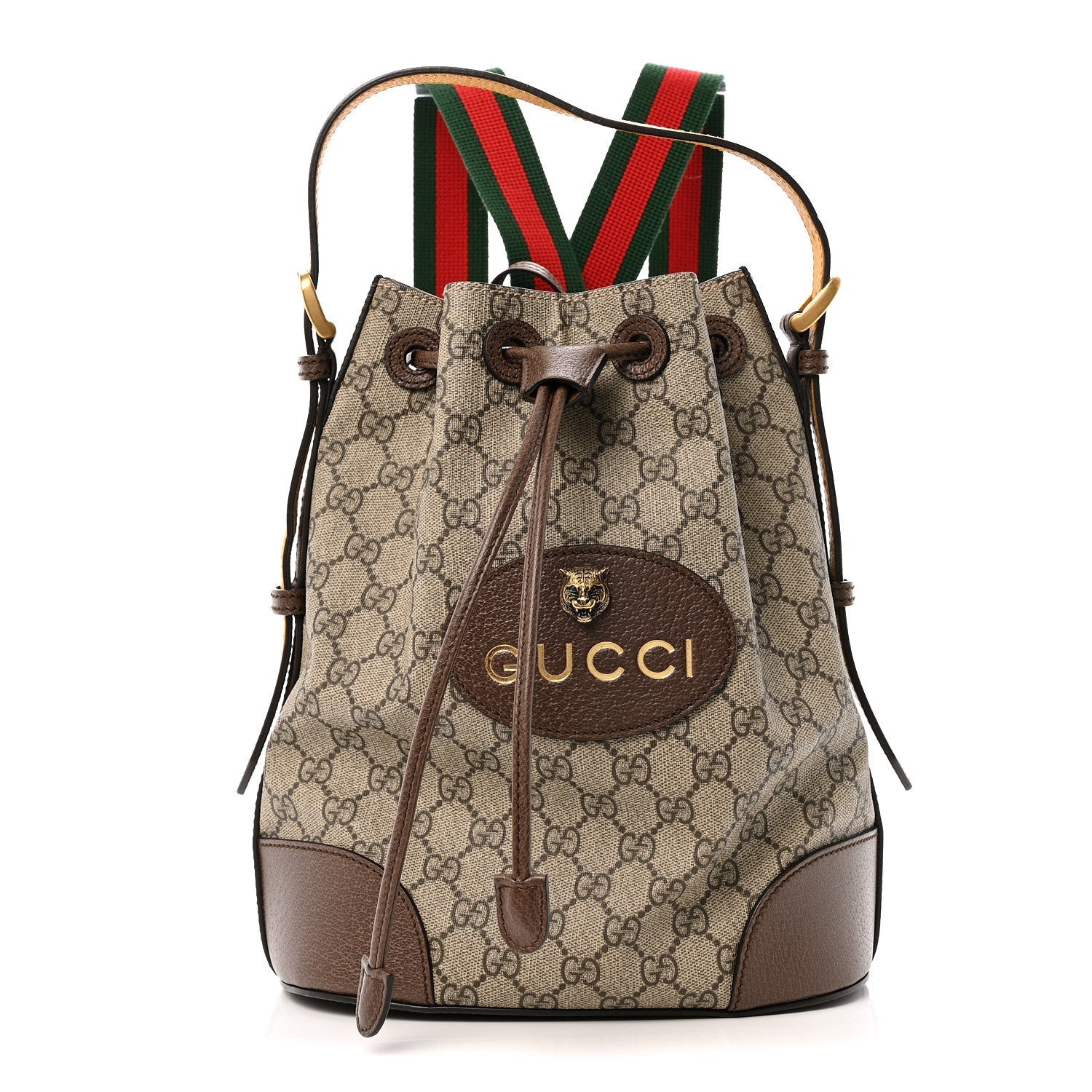 Gucci GG Supreme Monogram Neo Vintage Drawstring Bucket Backpack Beige New Acero Crop