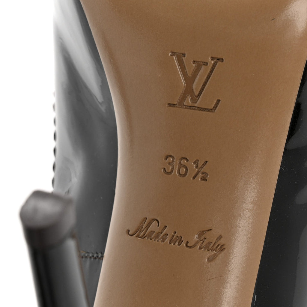 Louis Vuitton Monogram Patent Idylle Buci Open Toe Pumps 36.5 Black Brown