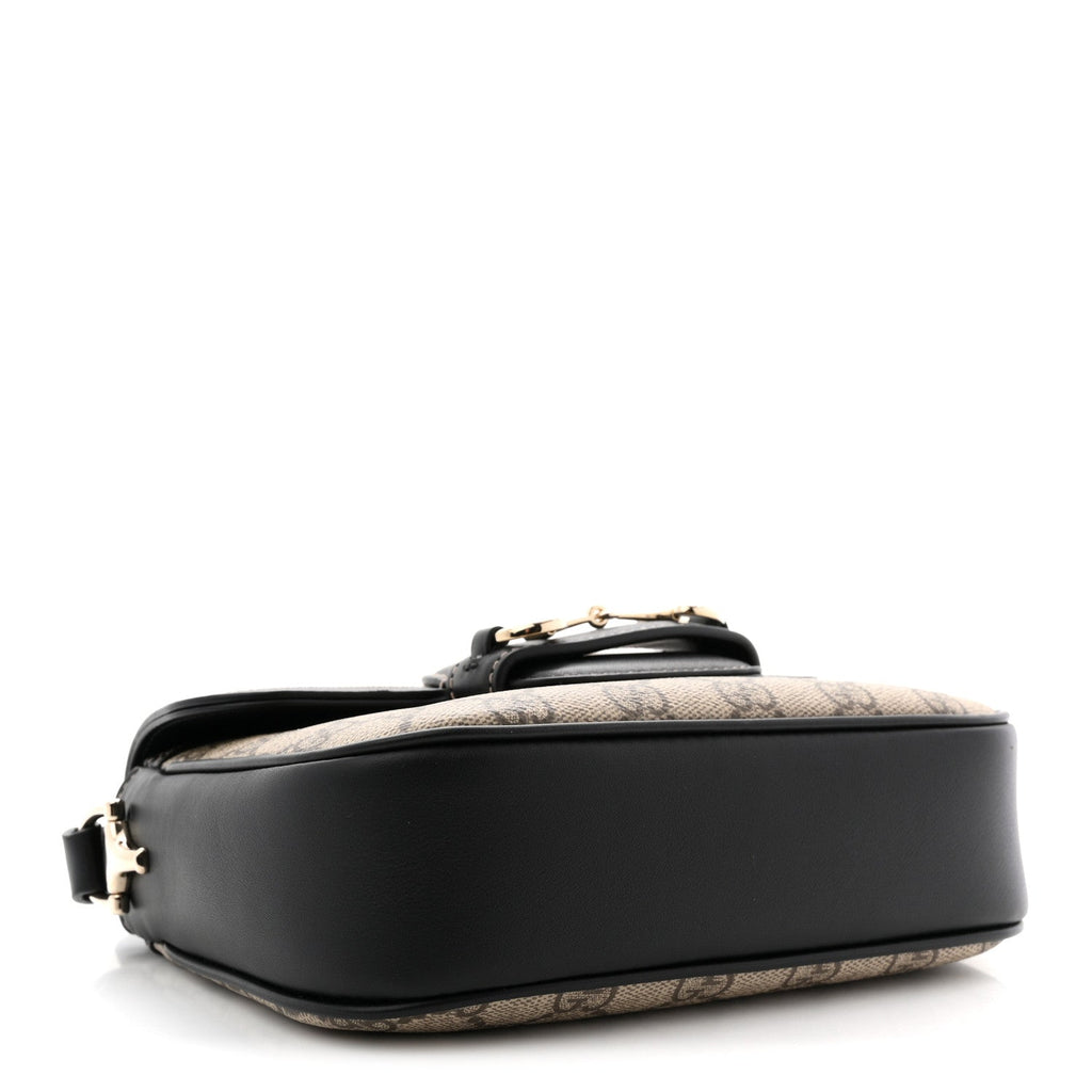 Gucci GG Supreme Monogram Horsebit 1955 Soft Small Shoulder Bag Beige Black