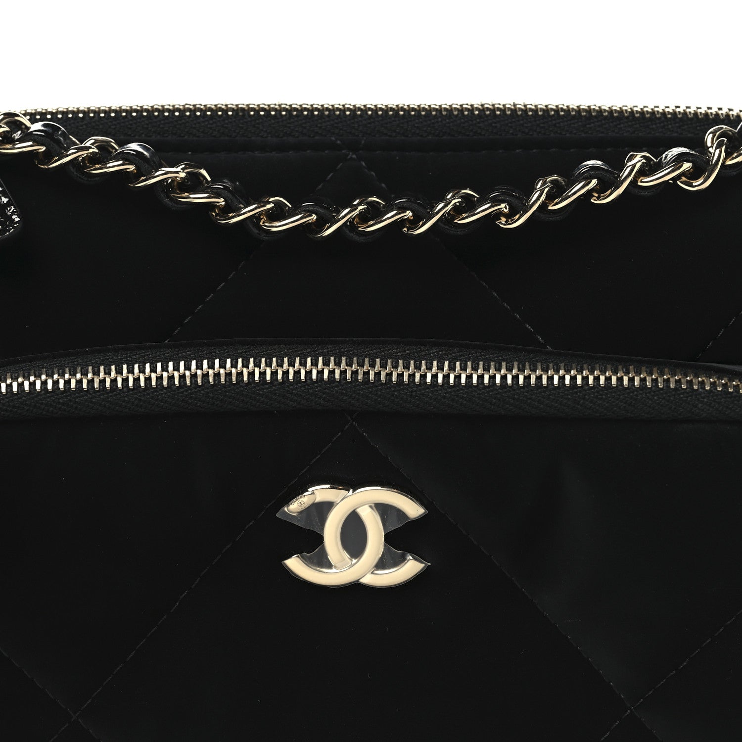 Chanel Velvet Effect Nylon Shiny Crumpled Calfskin Quilted Chanel 25 Clutch With Chain Black