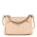 Chanel Shiny Crumpled Lambskin Quilted Small Preppy Pocket Clutch With Chain Beige