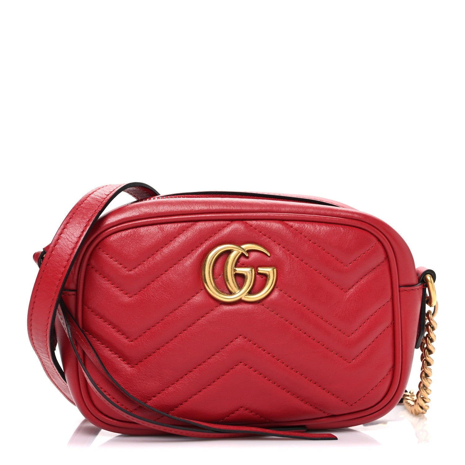 Gucci Calfskin Matelasse Mini GG Marmont Chain Shoulder Bag Hibiscus Red