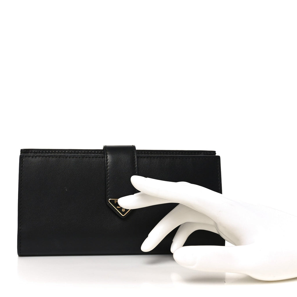 Prada Saffiano Calfskin Large Triangle Continental Wallet Black