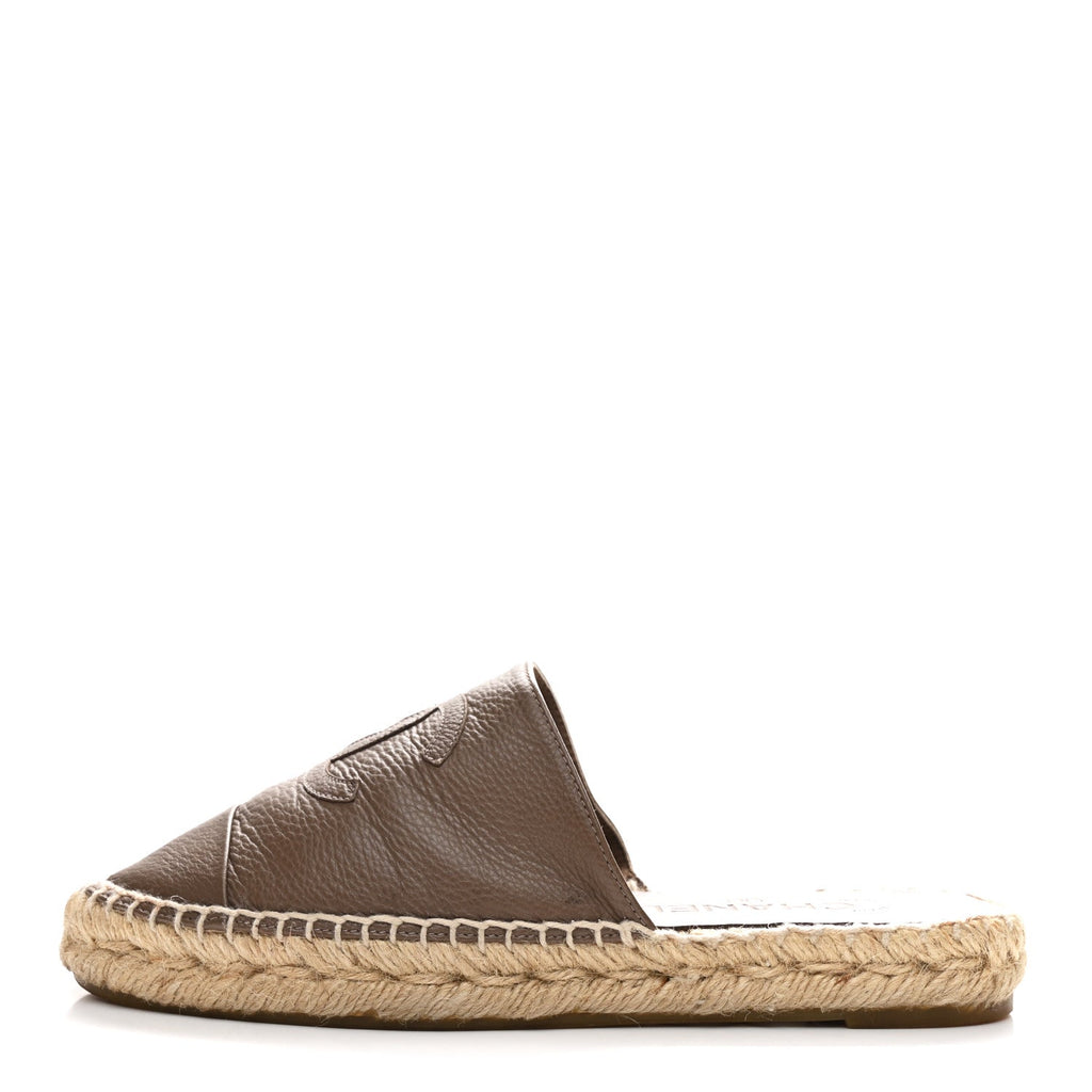 Calfskin CC Espadrille Mules 36 Dark Beige