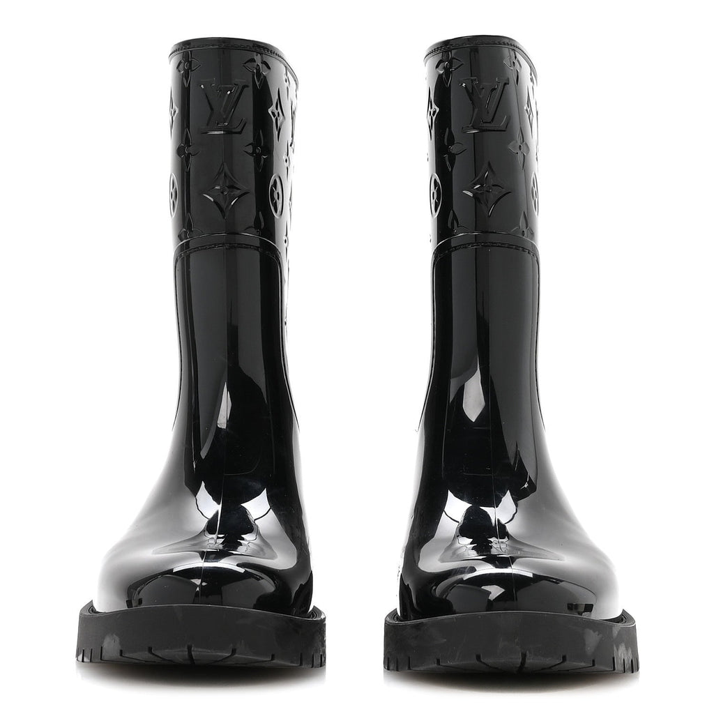 Louis Vuitton Rubber Embossed Monogram Splash Rain Short Boots 39 Black