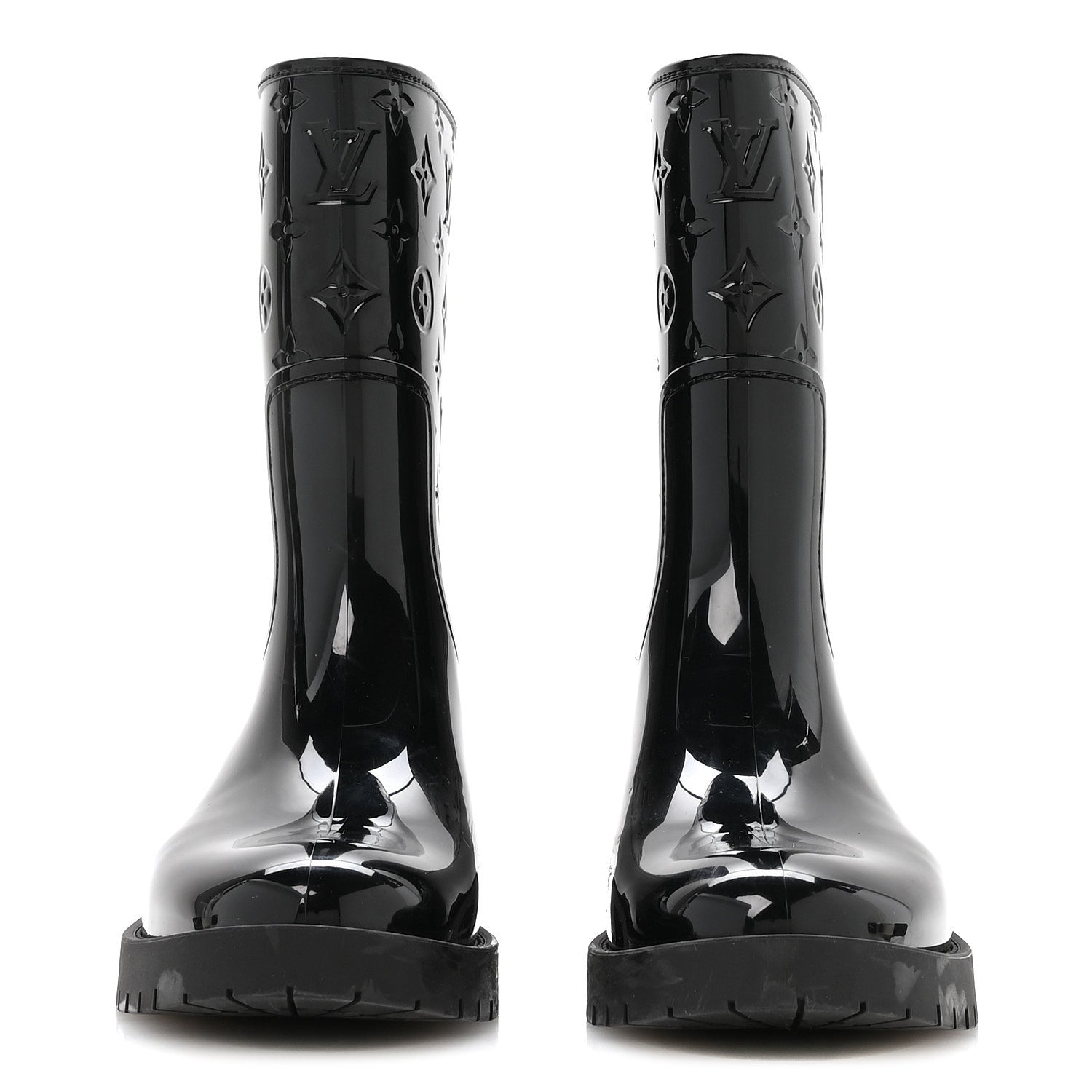 Louis Vuitton Rubber Embossed Monogram Splash Rain Short Boots 39 Black