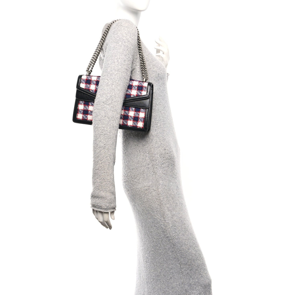 Gucci Vintage Tweed Check Small Dionysus Shoulder Bag White Hibiscus Red Marine