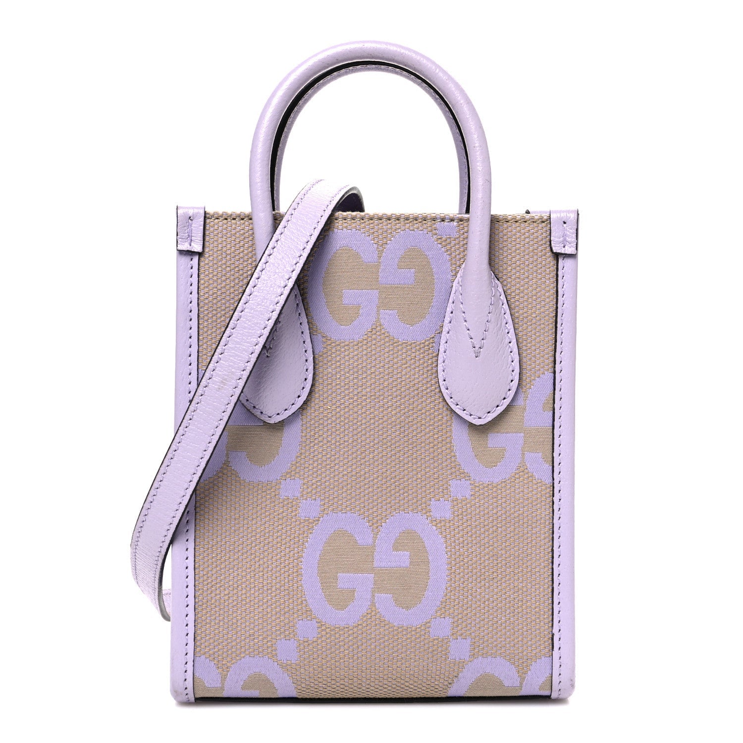 Gucci Monogram Jumbo GG Textured Dollar Calfskin Mini Tote Bag Beige Lapis