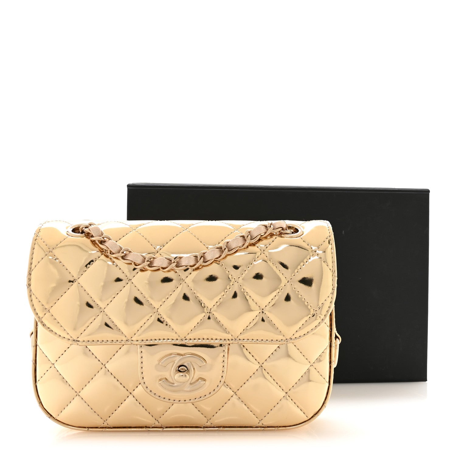 Chanel Mirror Calfskin Metallic Calfskin Quilted Hollywood Boulevard Mini Flap Gold