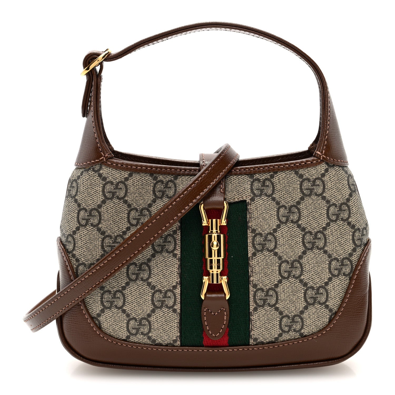 Gucci GG Supreme Monogram Azalea Calfskin Web Mini Jackie 1961 Hobo Beige Ebony Brown Sugar