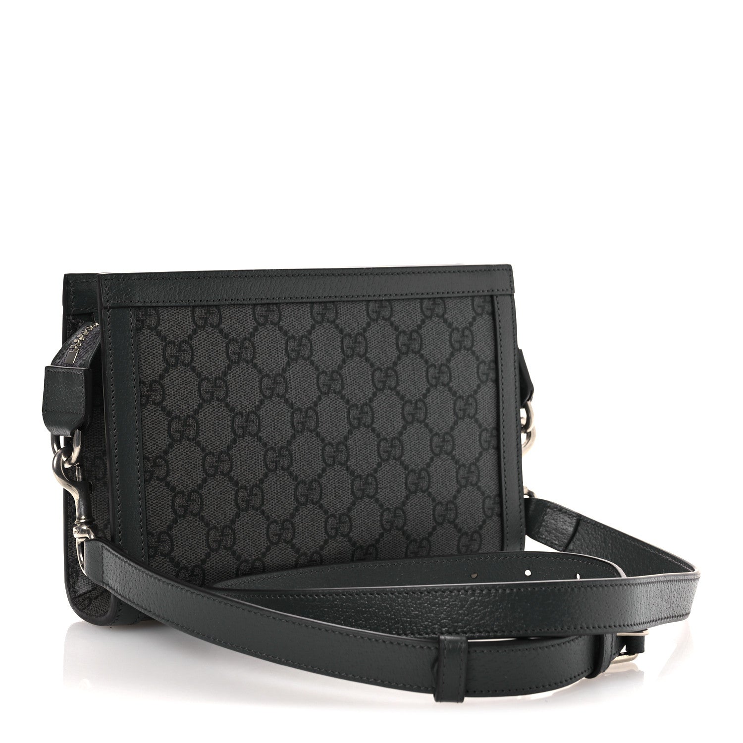 Gucci GG Supreme Monogram Textured Dollar Calfskin Web Small Ophidia Shoulder Bag Grey Black Graphite Grey