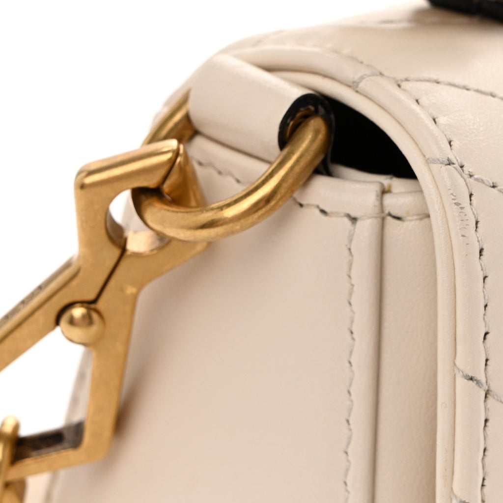 Gucci Calfskin Matelasse Mini GG Marmont Top Handle Shoulder Bag White