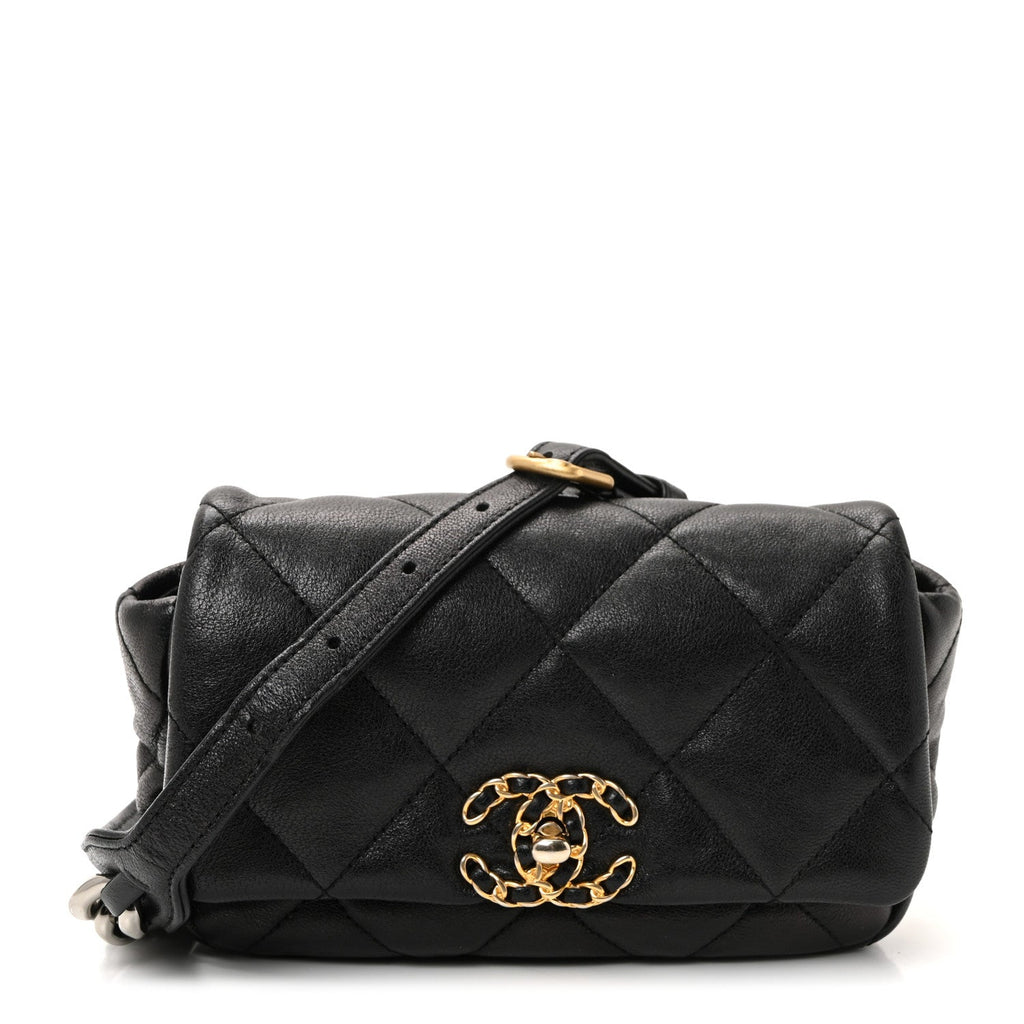Chanel Goatskin Quilted Chanel 19 Waist Bag Black