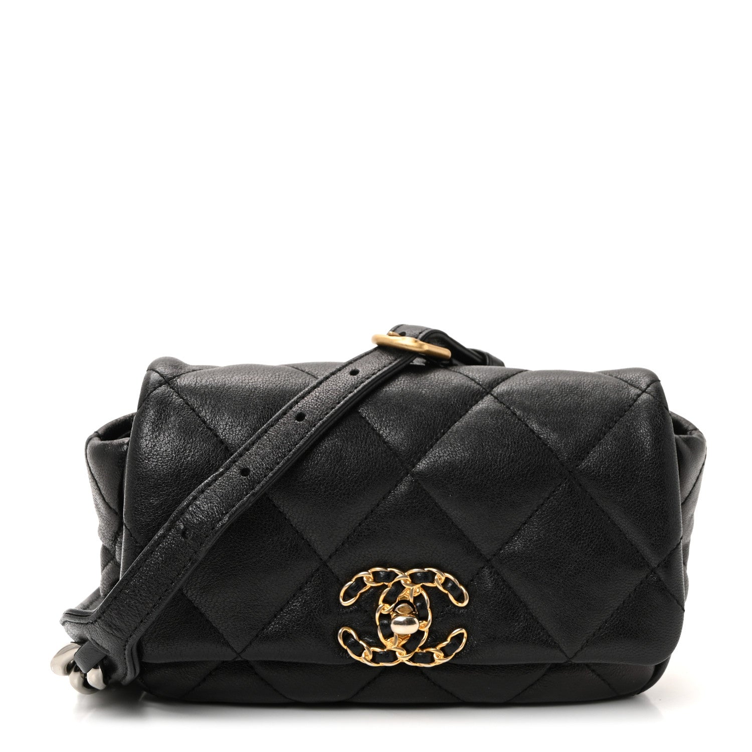 Chanel Goatskin Quilted Chanel 19 Waist Bag Black