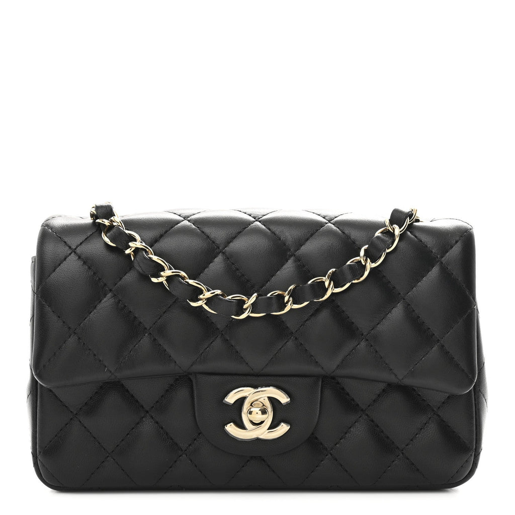 Chanel Lambskin Quilted Mini Rectangular Flap Black