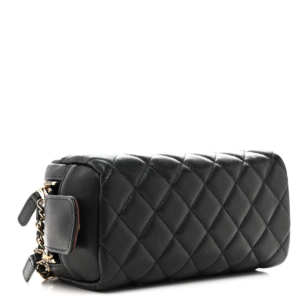 Chanel Caviar Quilted Toiletry Case With Chain Black