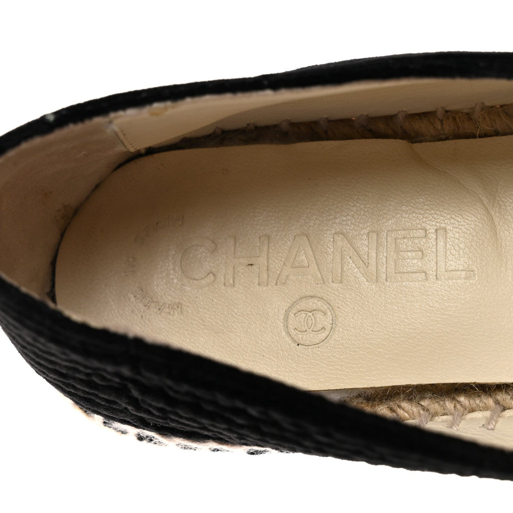 Chanel Velvet Grosgrain Quilted CC Espadrilles 35 Black