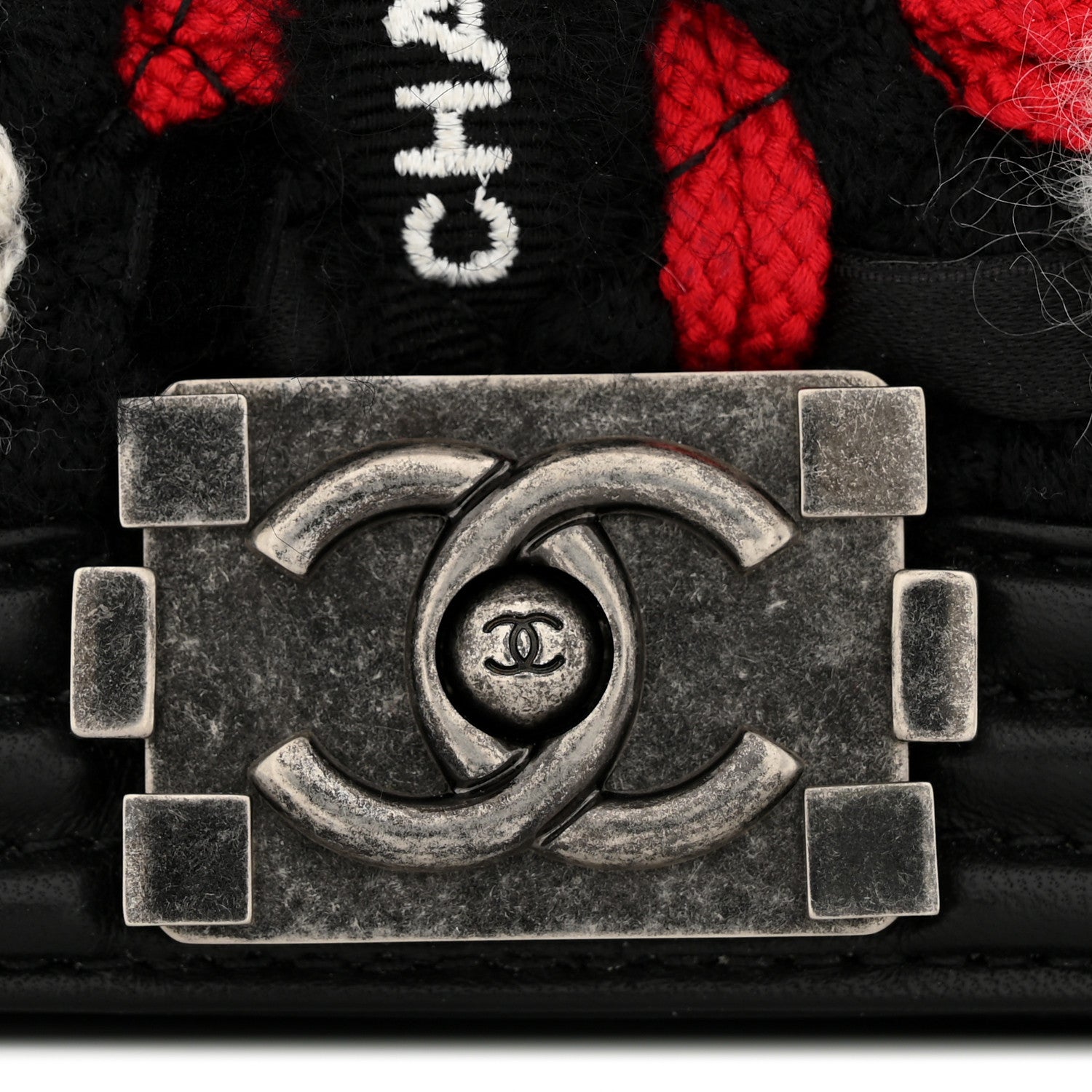 Chanel Lambskin Tweed Logo Embroidered Mini Boy Flap White Red Black