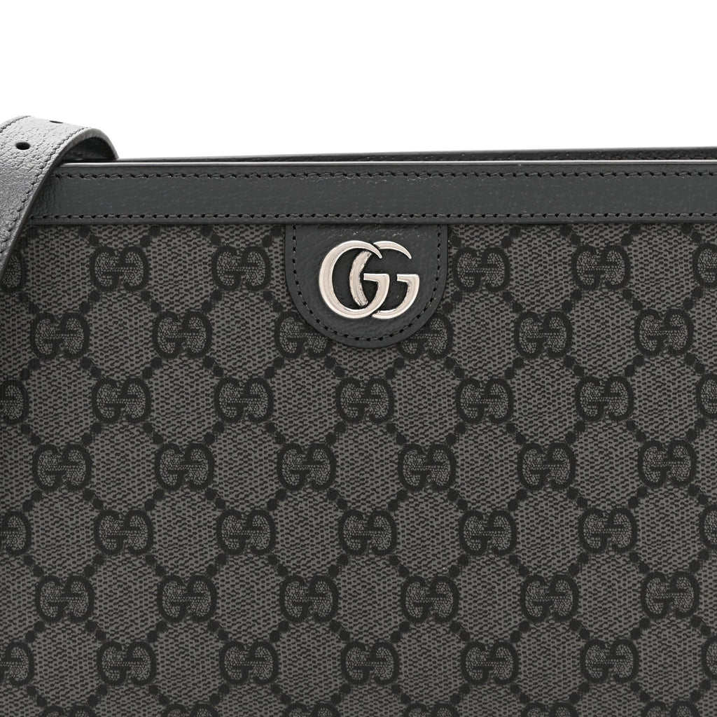 Gucci GG Supreme Monogram Textured Dollar Calfskin Web Small Ophidia Shoulder Bag  Grey Black Graphite Grey