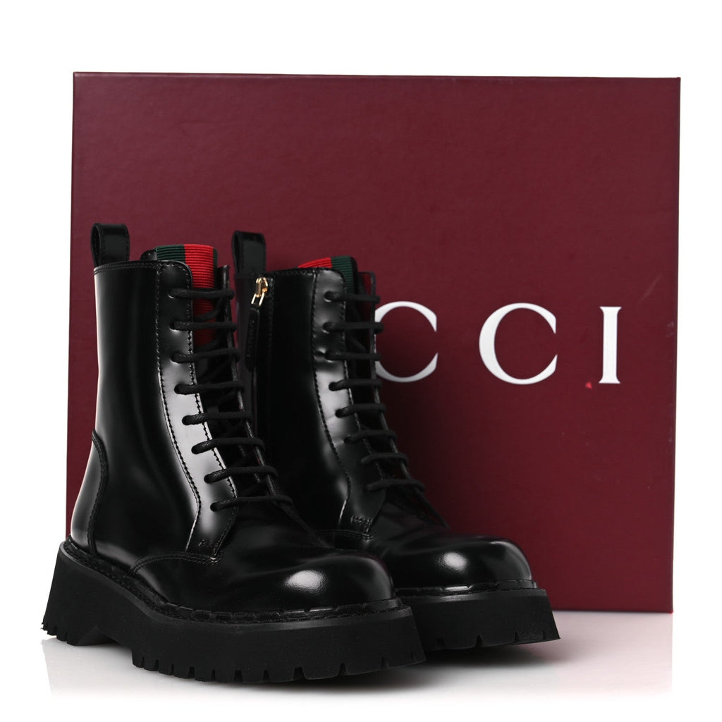 Gucci Spice Lux Nappa Web Combat Boots 36 Black