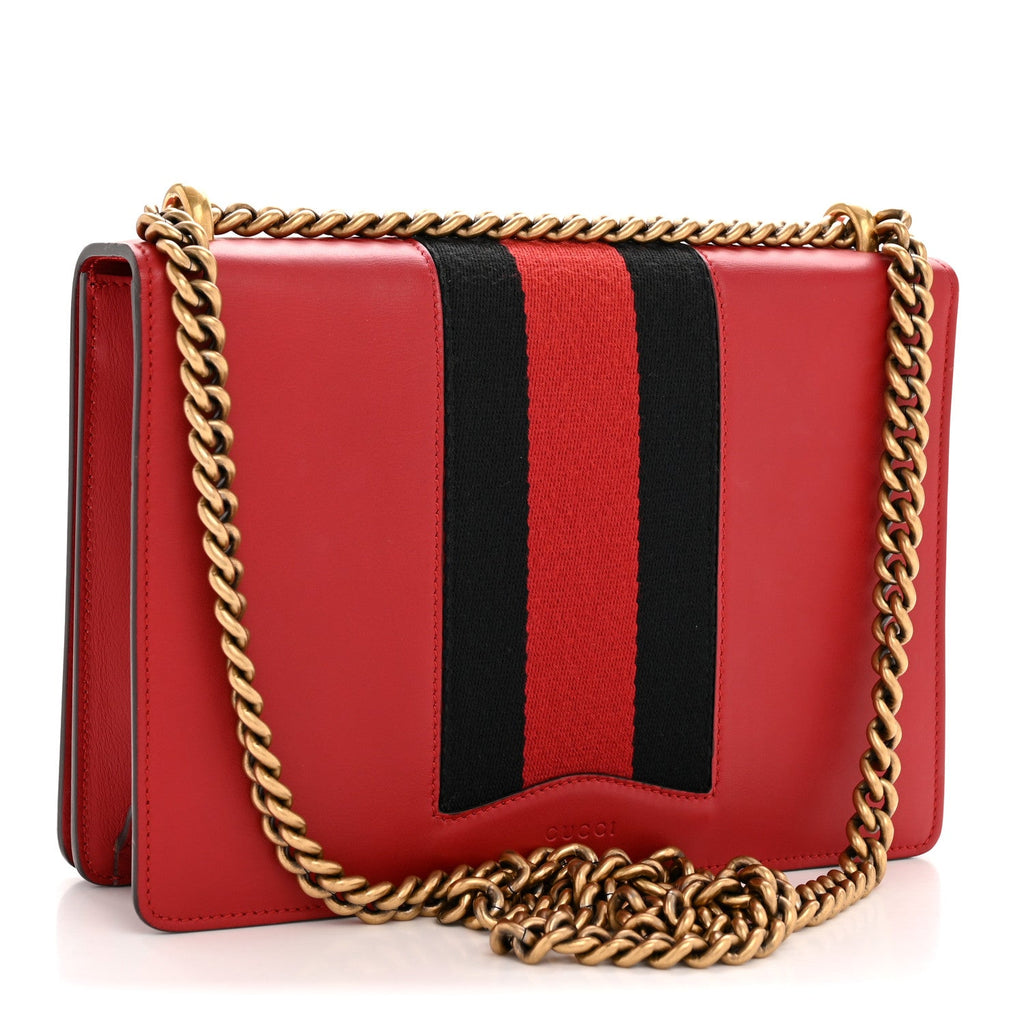Gucci Calfskin Web Medium Peony Chain Shoulder Bag Red