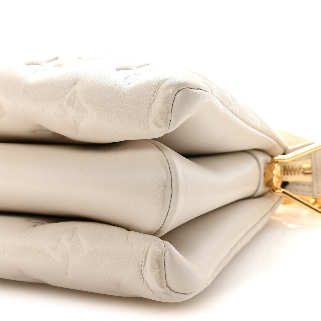 Louis Vuitton Lambskin Embossed Monogram Coussin PM White
