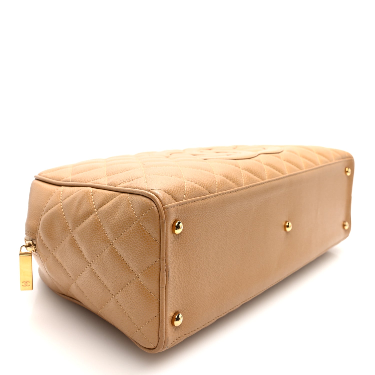 Chanel Caviar Quilted Large Bowler Bag Beige