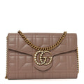 Gucci Calfskin Matelasse Mini Pearly GG Marmont Chain Wallet Porcelain Rose