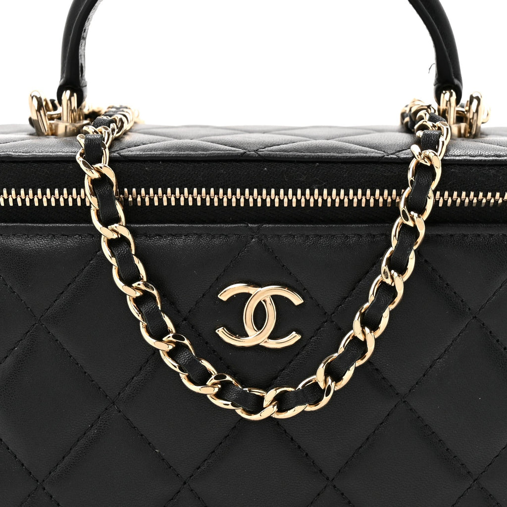 Chanel Lambskin Quilted Small Top Handle Vanity Case With Chain Black