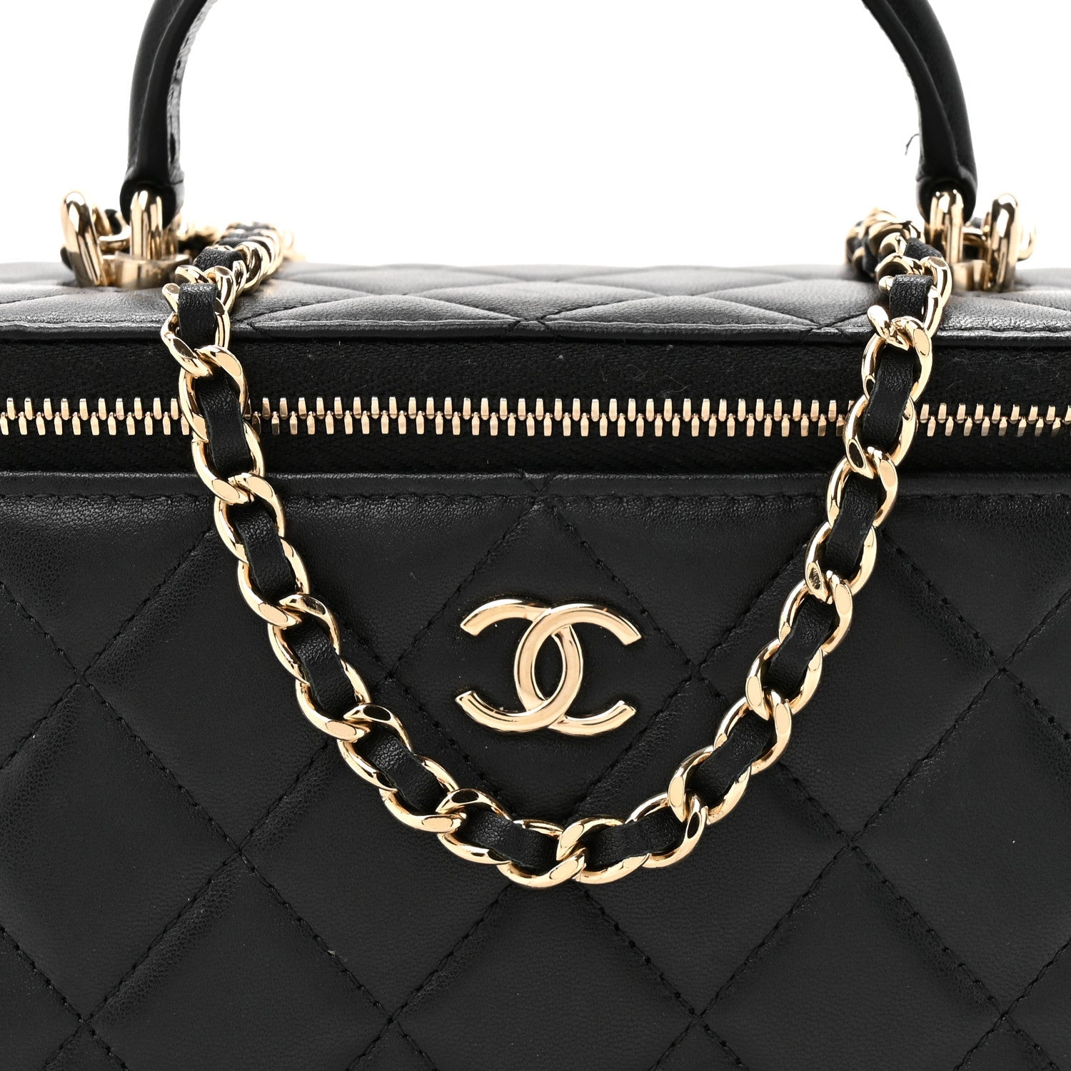 Chanel Lambskin Quilted Small Top Handle Vanity Case With Chain Black