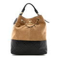 Chanel Suede Calfskin Shiny Lambskin Quilted Coco Base Shopping Bag Beige Black