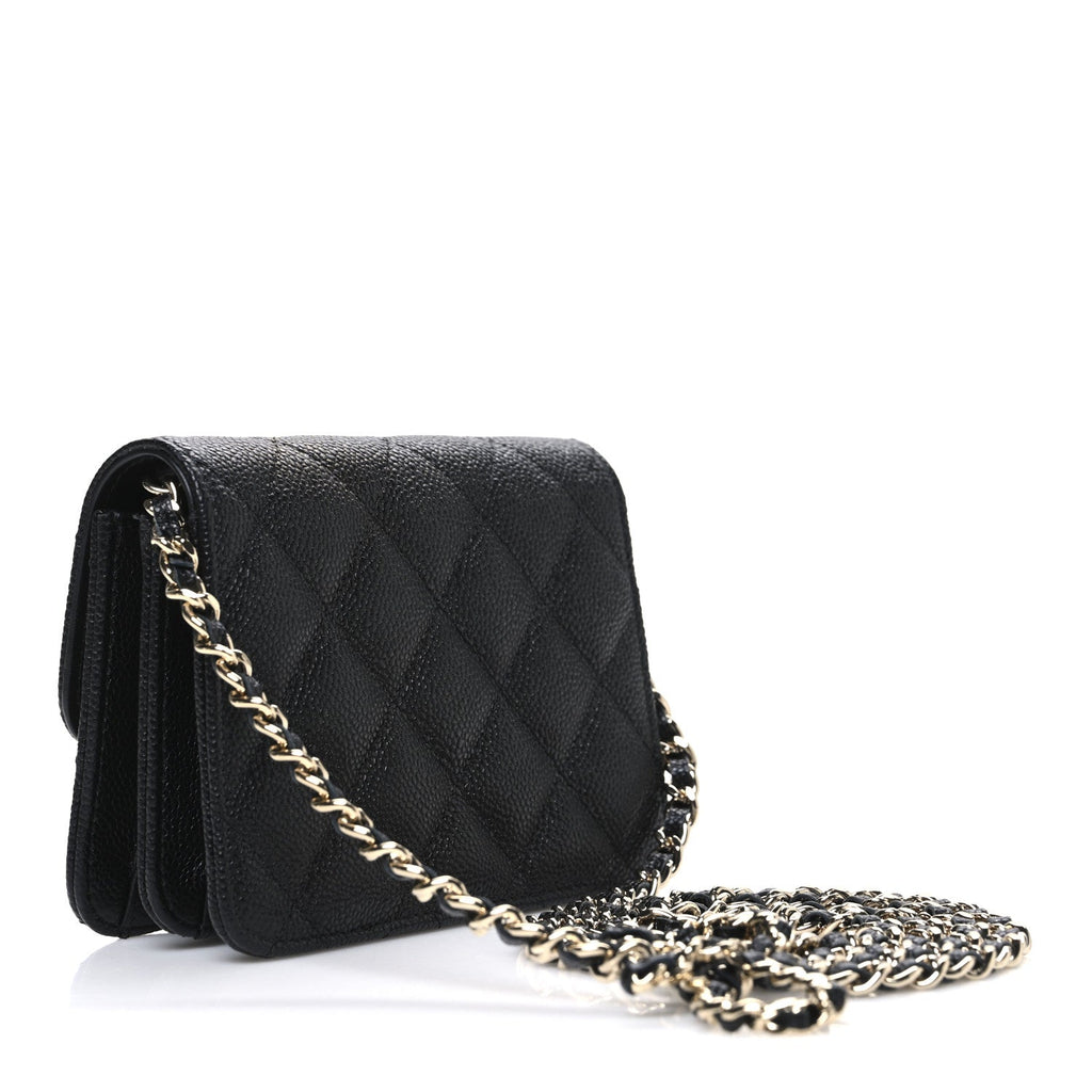 Chanel Caviar Quilted Mini Ribbon Wallet On Chain WOC Black