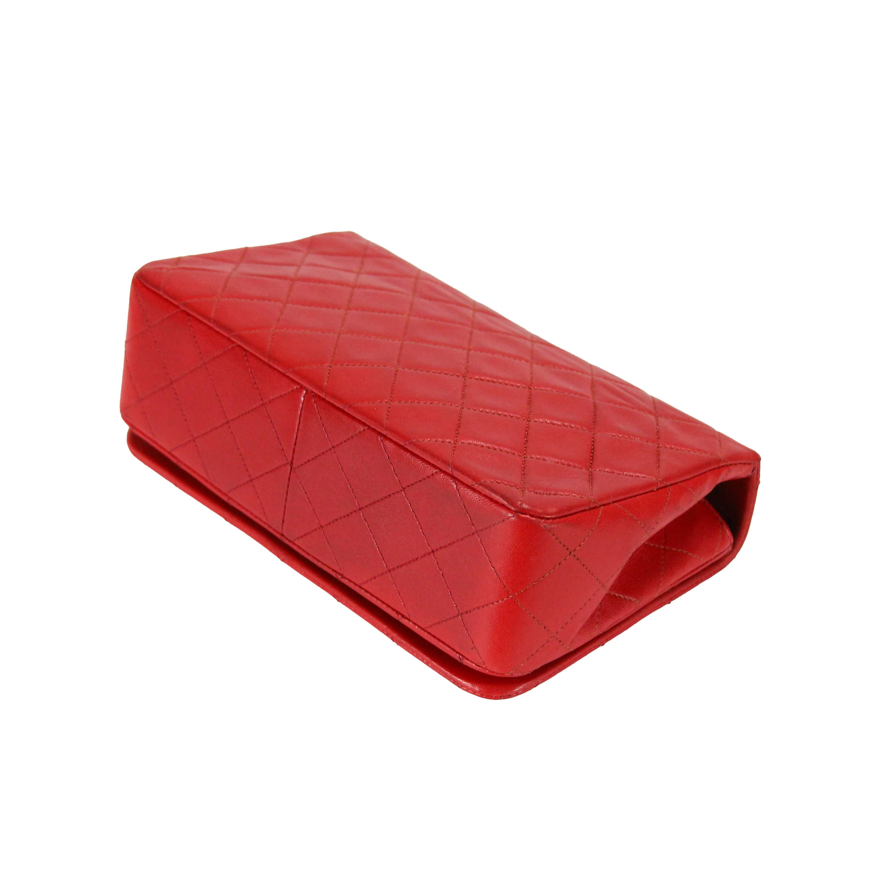 Chanel Full Flap Bag Small Red Lambskin Gold