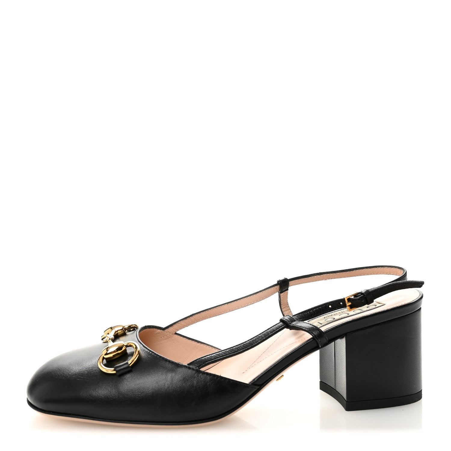 Gucci Malaga Kid Horsebit 70mm Slingback Pumps 36  Black