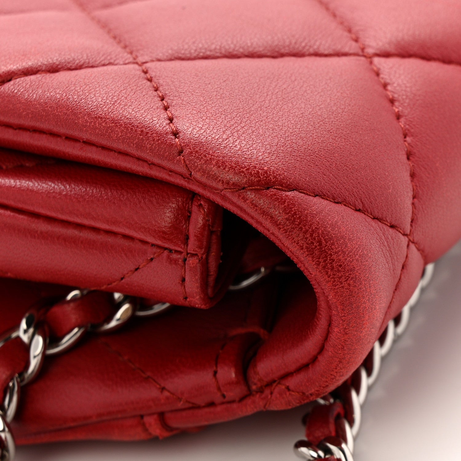 Chanel Lambskin Quilted Clutch With Chain Flap Red