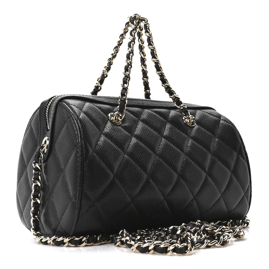 Chanel Caviar Quilted Barrel Purse With Chain  Black