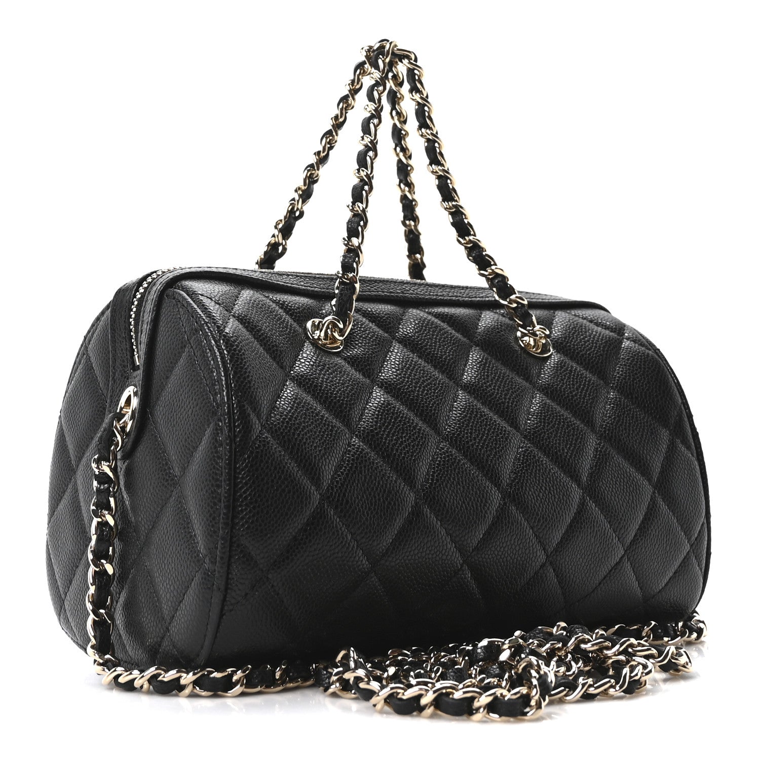 Chanel Caviar Quilted Barrel Purse With Chain  Black