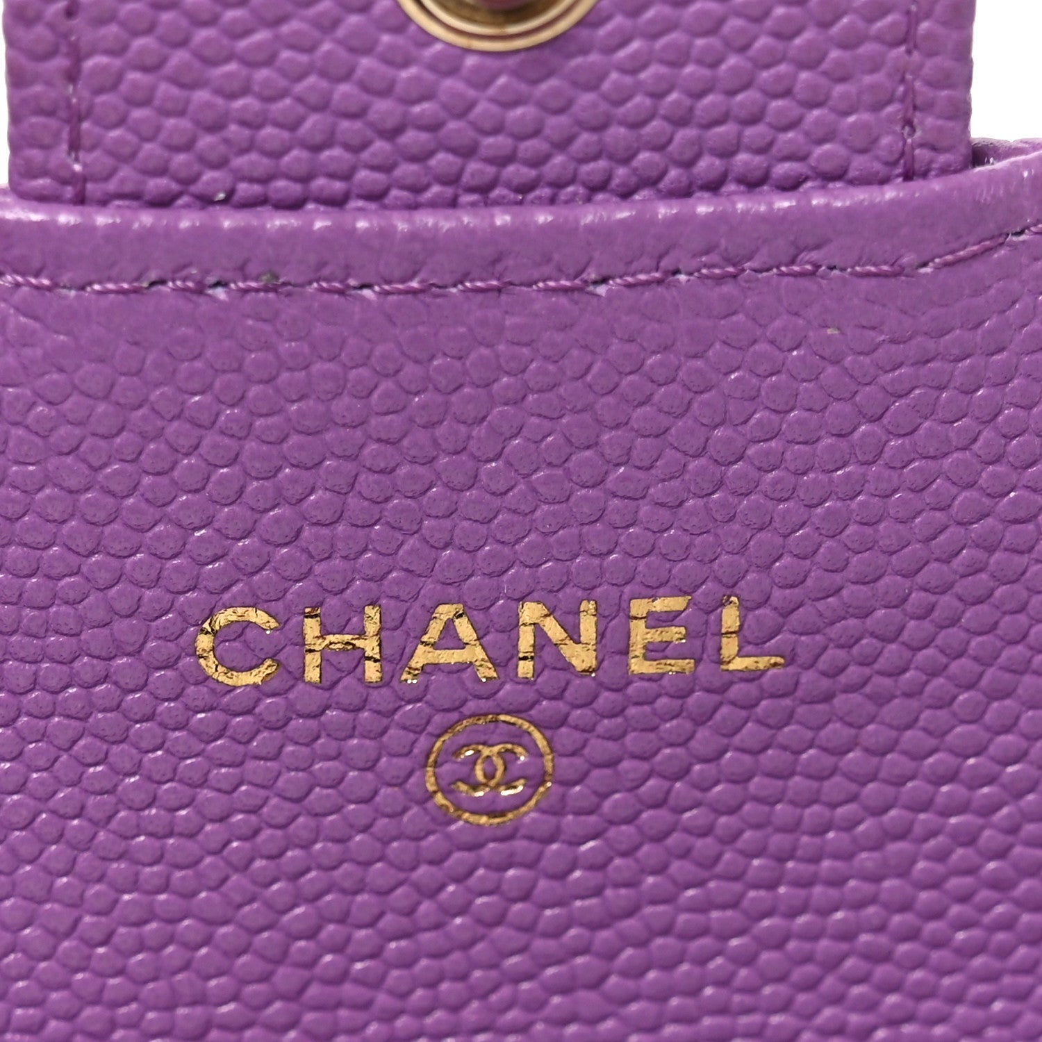 Caviar Quilted Flap Card Holder Wallet Purple