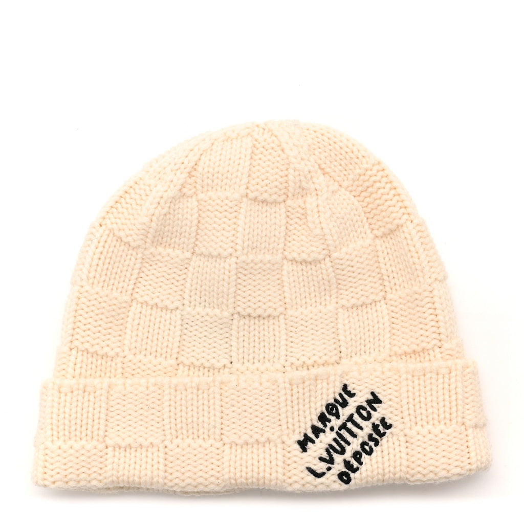 Louis Vuitton Wool Damier Snug Beanie Creme